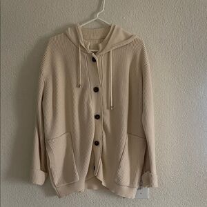 Cream Oversized Hooded Cardigan with Button Front